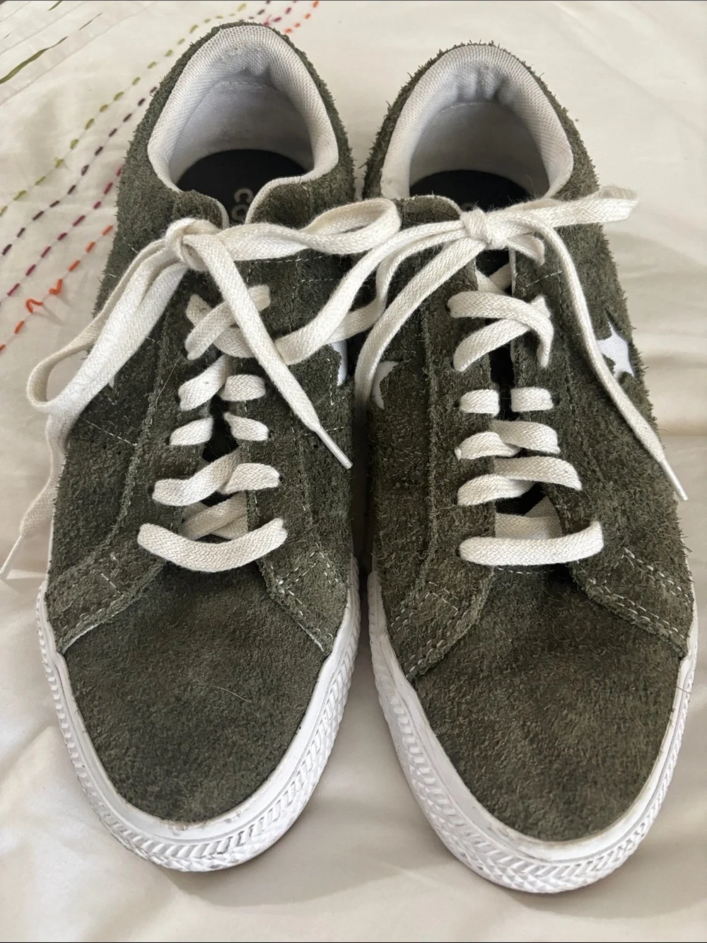 Converse Olive Green Suede Sneakers with White Accents